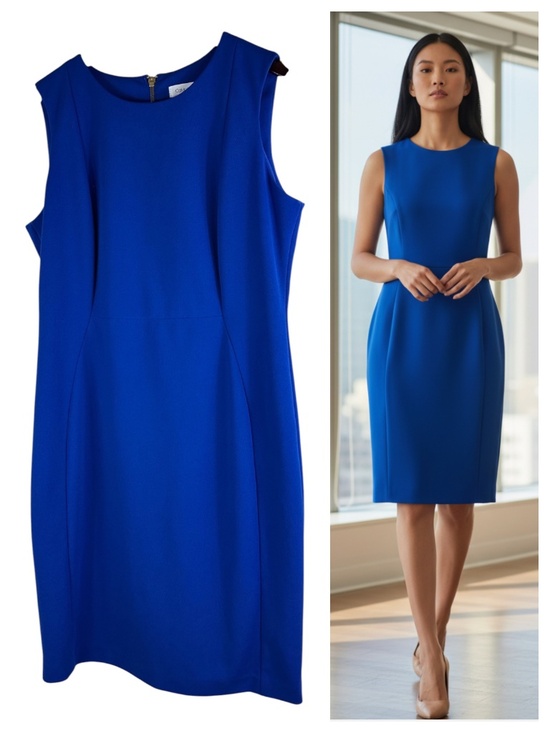 Calvin Klein Dresses & Skirts - Calvin Klein Sheath Dress Sz 14 XL Cobalt Blue Slvlss Career Quiet Luxury